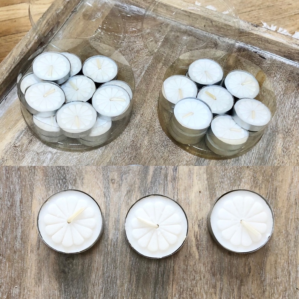Set of 36 White Flower Design Tea Lights